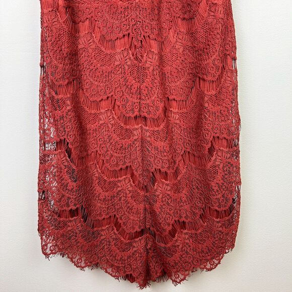 Free People She's Got It Lace Sleeveless Mini Slip Dress Rust Red Button Back S - Picture 4 of 11